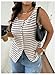 GORGLITTER Women's Plus Size Sweater Vest Tops Striped Button Up Open Front Trendy Knit Sweater Casual Work Business Outfits Brown and White 3X-Large Plus