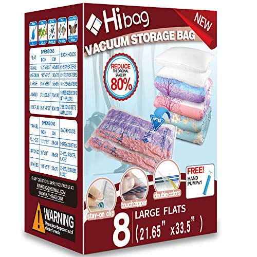 Hibag Space Saver Bags Vacuum Storage Bags with Hand Pump for Home Storage and Travel Usage (8-Large)