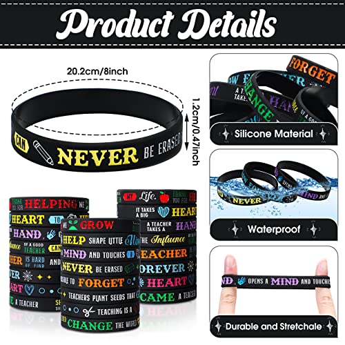 Junkin 32 Pcs Teacher Appreciation Gifts Bulk Silicone Teacher Appreciation Bracelets with Inspirational Quote Thank You Gifts for Teachers Graduation Gift by Junkin - Image 4