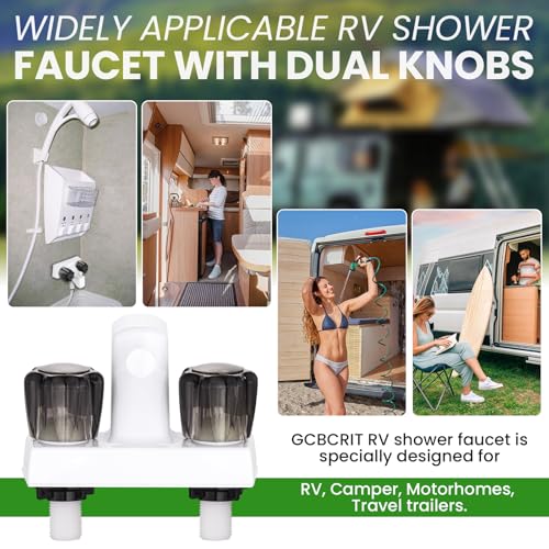 Image of RV Shower Faucet with Hose and Head, RV Outdoor Shower Kits, RV Tub Faucet with Shower Diverter Outdoor Shower Kit Fits for RV /Campers,Travel Trailer,Motorhome (Bathtub Faucet Kit, White + Gray Knob)
