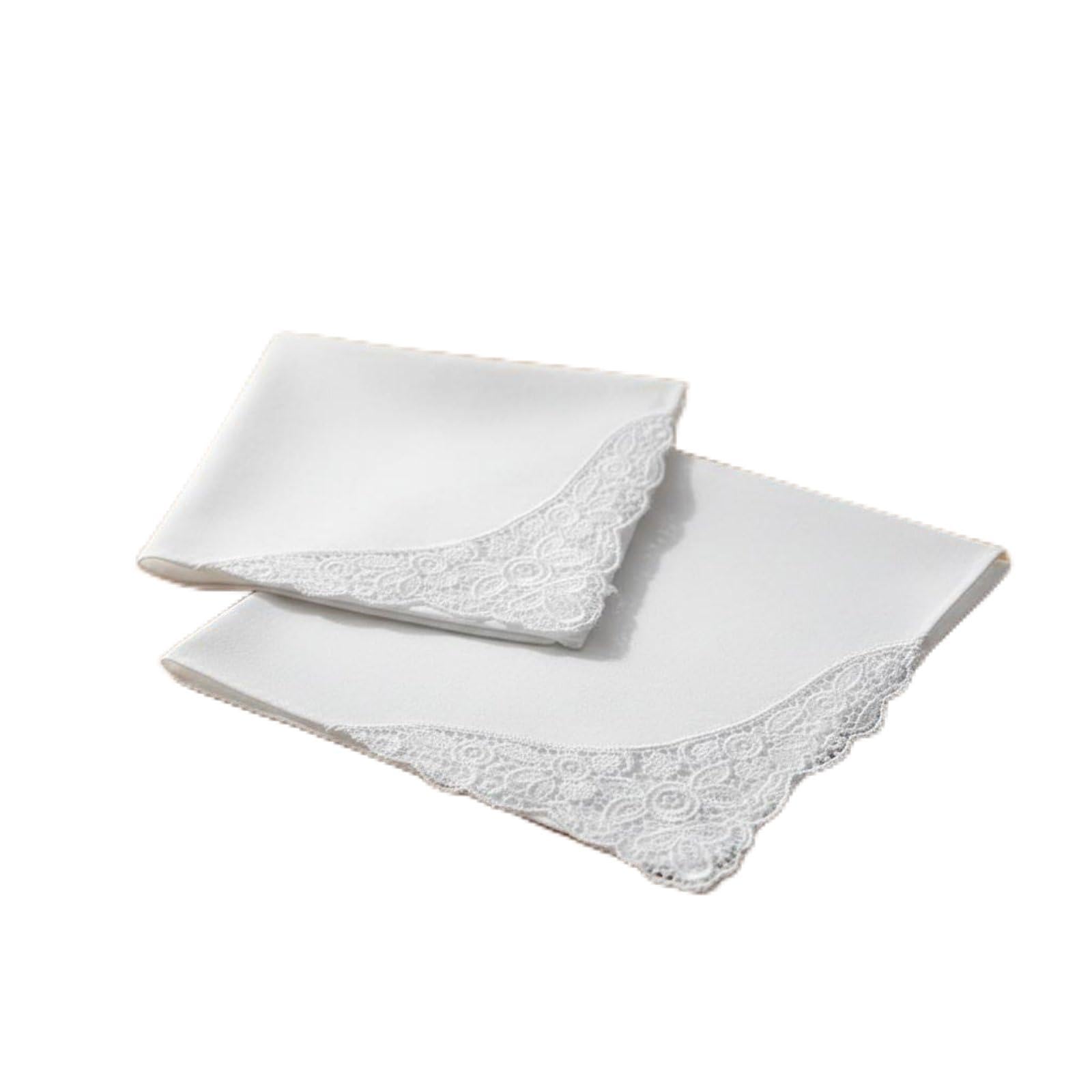 PEXORVA® 2 Pieces High-Density Material White Lace Handkerchief Elegant Design Cotton Handkerchief Breathable Solid White Hankie Absorbent for Bridesmaids, Brides, Wedding, Party, N0.2-2pcs-image-21