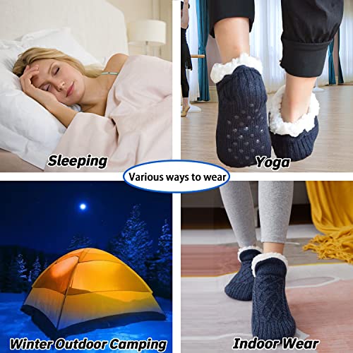 Triplewood Women's Winter Slipper Socks Grip Socks Fuzzy Fleece Lined Non-slip Warm Socks4