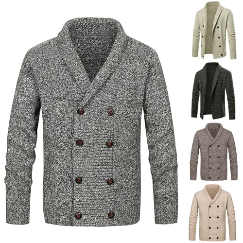 Cambkatl Men's Double-Breasted Sweaters Shawl Collar Long Sleeve Casual Cable Knit Cardigans Warm Thermal Outerwears2