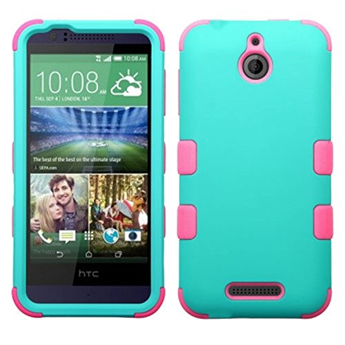 MyBat HTC 510 (Desire 510) Rubberized TUFF Hybrid Phone Protector Cover - Retail Packaging - Green/Pink/Teal