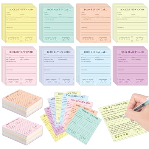 L1rabe Colorful Book Review Cards Set - 120P Back to School Gift Bulk Reading Log Cards with 8 Colors Book Review Note for Readers Book Club Supplies Bookish Gifts for School Students Teachers Women