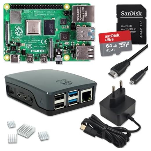Raspberry Pi 4 8 GB Starter set | scheda micro SD Ultra 64 GB | alimentatore USB-C 15 W | alloggiamento nero | cavo micro HDMI 4K | set dissipatore di calore | Raspberry Pi 4 Model B 8 GB RAM