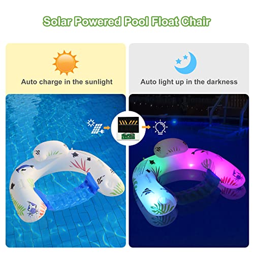 Lanaqua Inflatable Pool Float Chair,Solar Powered Floating Pool Chair Lounge Floats With Color Changing Lights, Water Chair Floats For Adults W/Cup Holder & Handles,Swimming Pool Raft Party Floaties #TOP1