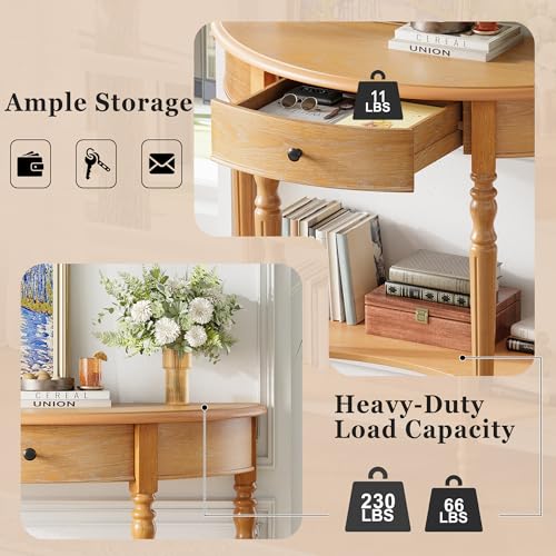 Merax Farmhouse Half Moon Console Table with Drawer & Shelf, Rustic Accent Table for Entryway, Living Room, Hallway and Foyer, Natural by Merax - Image 5