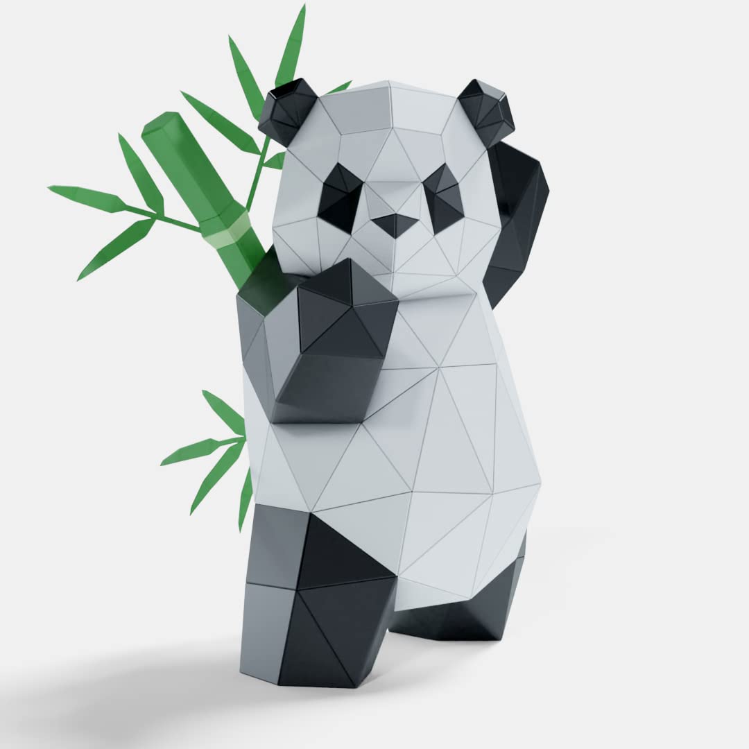 Panda Standing MartialArt Paper Sculpture,Pre-cut DIY Papercraft Kit,Handmade Wide Animal Figurine,3D Paper Art,Low Poly Home Decor,All Accessories Included,DIY Teens Gift
