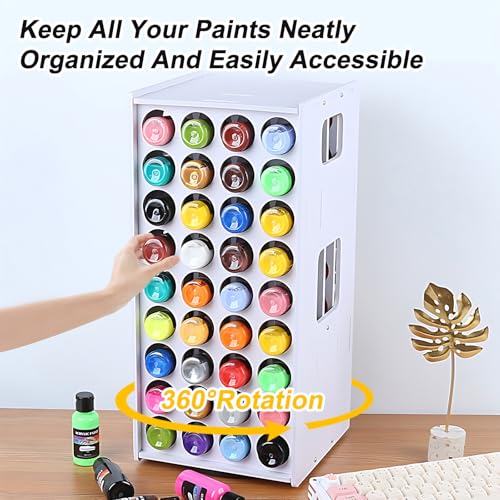 Image of Acrylic Paint Holder Organizer with 72 Holes, 360 Spinning Craft Paint Storage Organizer, 2 Oz Vertical Acrylic Paints Storage Rack, Compatible with Apple Barrel Folkart
