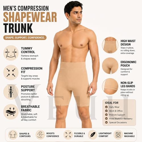 Image of Men's High Waist Tummy Control Shapewear Men's Compression Shapewear Trunk Comfortable Stretchy Body Shaper Tummy Tucker Breathable Support Underwear for Gym Office