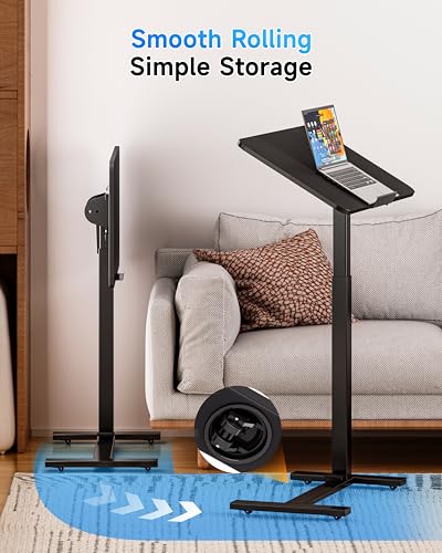 Image of BIZUM Mobile Standing Desk Laptop Desk Pneumatic with Wheels 180 Tilt Top Hospital Bed Table Portable Rolling Cart Foldable Bedside Table for Hospital&Home Use, Black