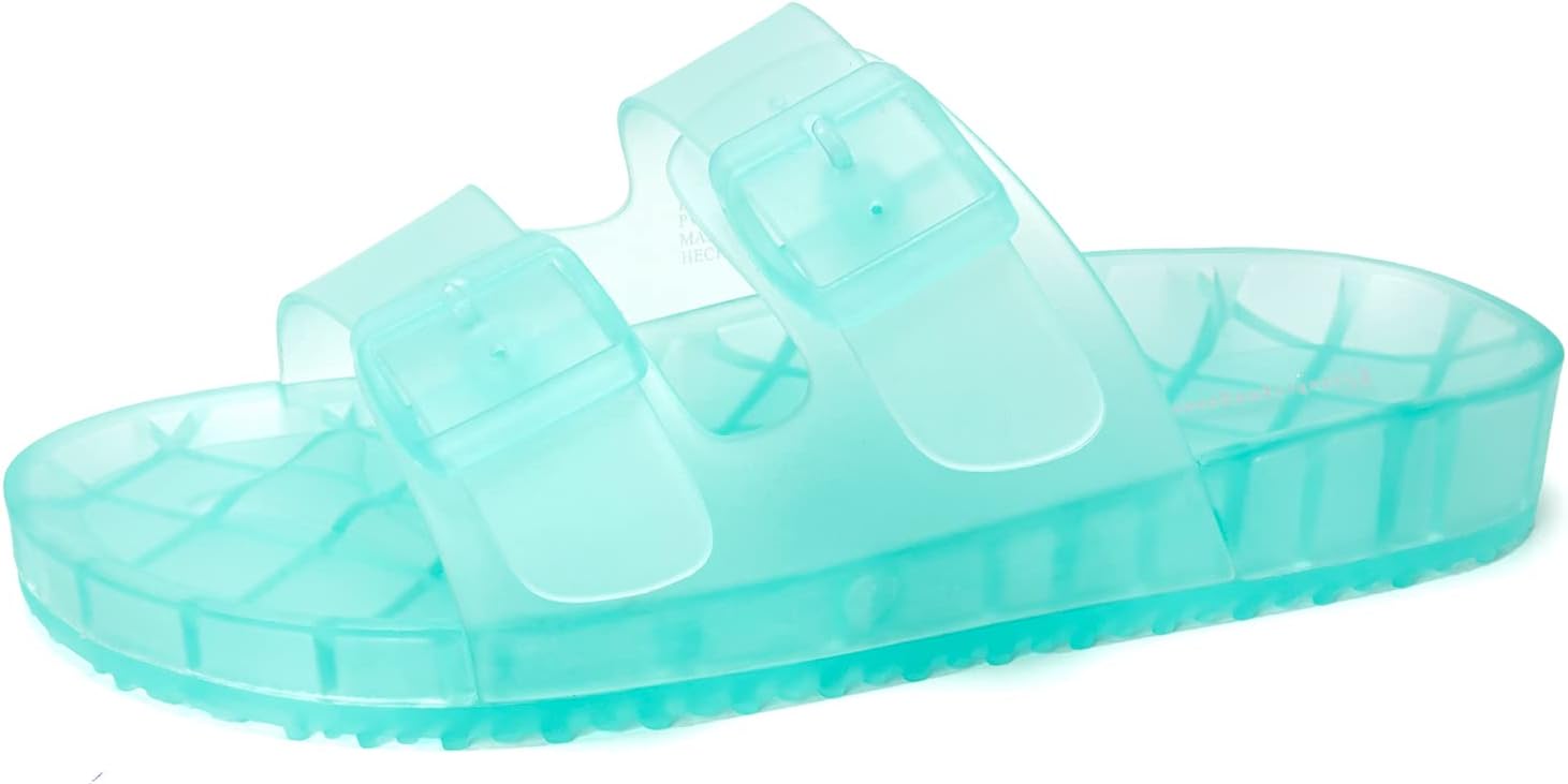 FUNKYMONKEY Women's Comfort Slides Double Buckle Adjustable Plastics Flat Sandals
