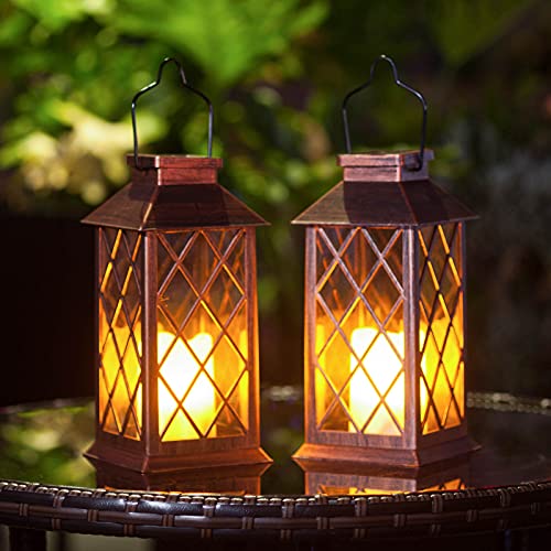 2 Pack Homeimpro Solar Lanterns Hanging Garden Outdoor Lights Weatherproof Flickering Candle LED Lamp for Table, Patio,Halloween Yard Accesories, Christmas Gift(Copper) 2 Pack Homeimpro Solar Lanterns Hanging Garden Outdoor Lights Weatherproof Flickering Candle LED Lamp for Table, Patio,Halloween Yard Accesories, Christmas Gift(Copper)