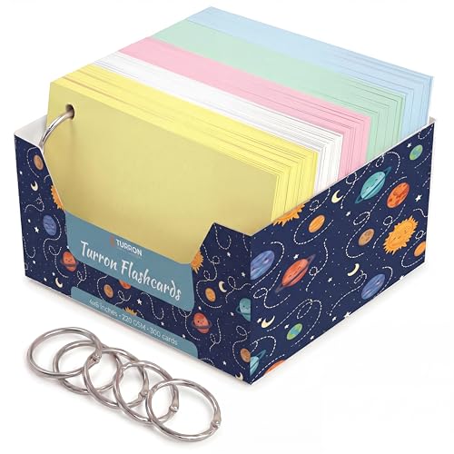 Image of Turron Premium Blank Index Flash Cards | Punched with Binder Rings for Study, Notes & Revision (300, Multicolor, 4 x 6 Inch, Plain)