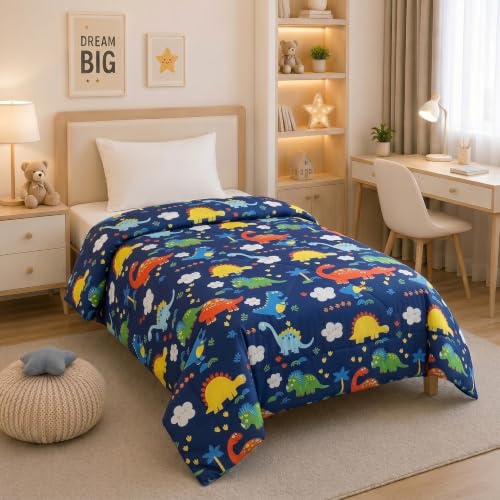 Image of Filymore Danasour Comforter for Kids Boys - Cute Cartoon Print Single Bed Blanket, Microfiber Dohar for Boys & Girls | Soft Kids Winter & Summer Quilt | 60x90 Inches (Blue)