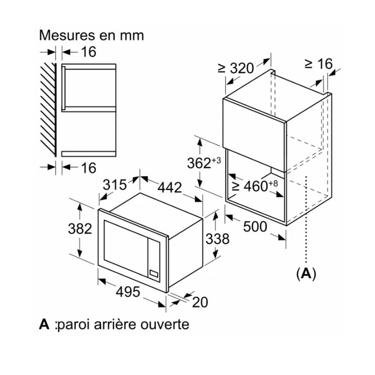 Bosch BFL523MB3F, Série 2, Micro-ondes, Encastrable, Noir