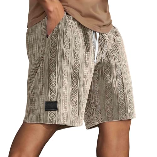 Mokaloha Shorts for Mens 2025 Pacificozy Cozy Texture Embroidered Logo Casual Stretch Elastic Waist Shorts with Pockets