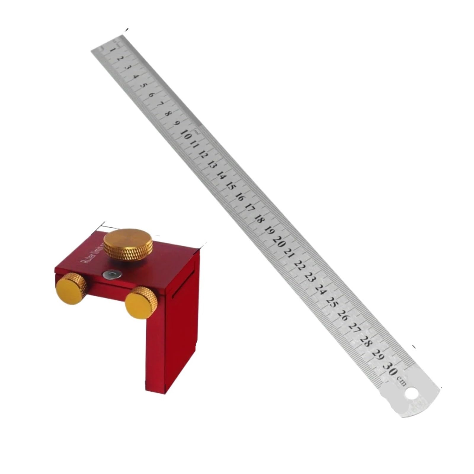 Ygleeuli Block And Ruler Ruler Stops Fences Steel Ruler Scribing Positioning Block - Aluminum Angle Scriber Line Marking Gauge,Diy Carpentry Measuring Locator(Block And Ruler)