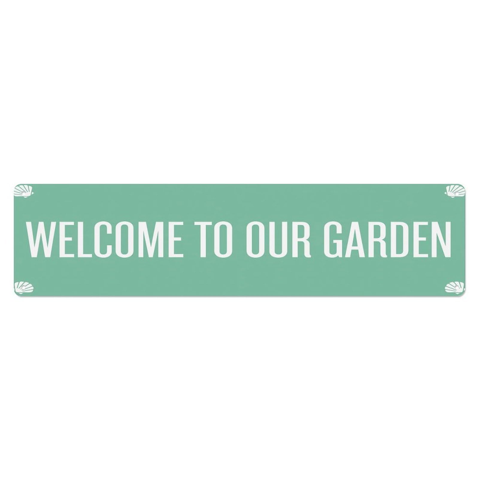 Vintage Welcome to Our Garden Seafoam Metal Tin Sign