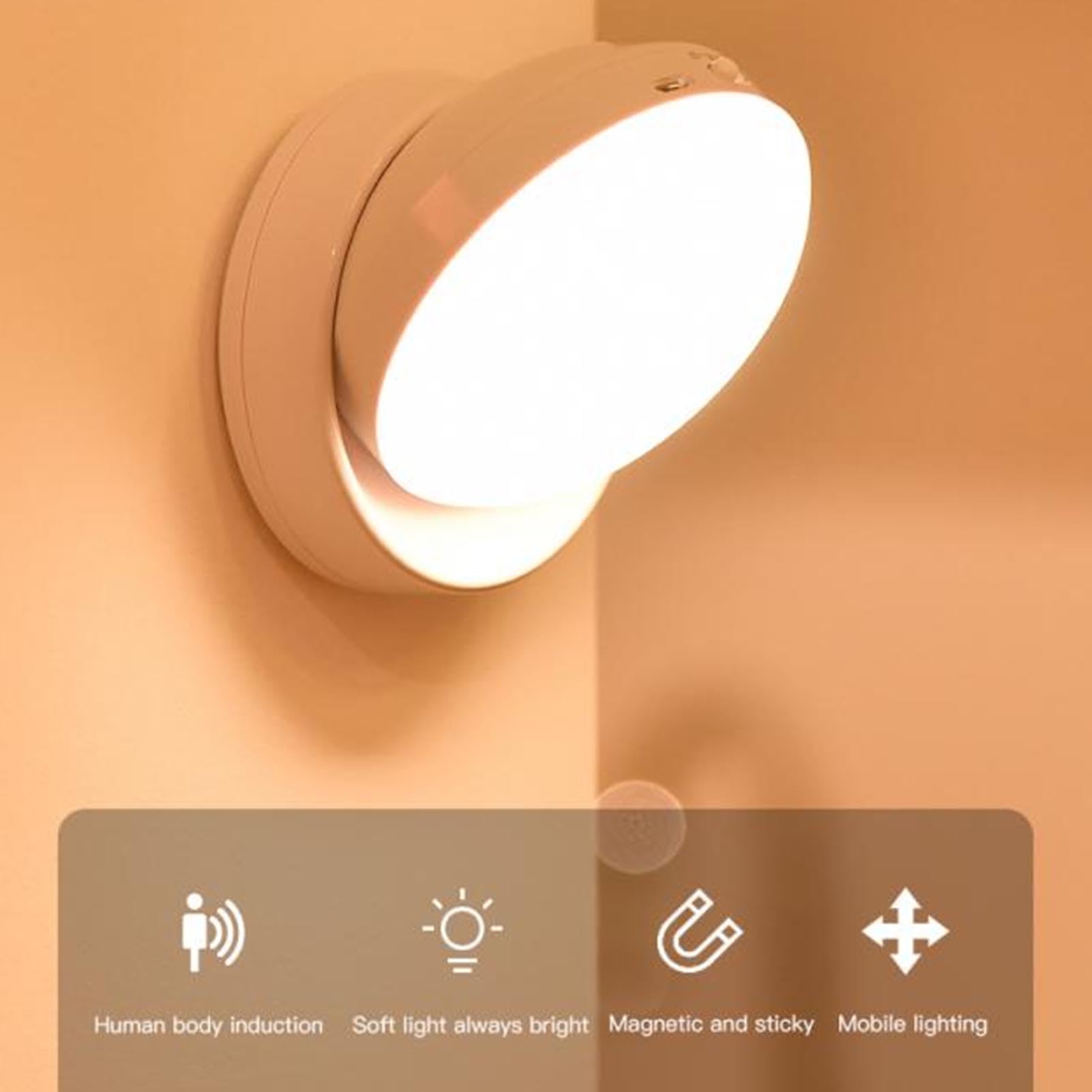 Luce del sensore di movimento da 6 pezzi, Luce notturna a LED, applique da parete per armadio, funzionamento a batteria con cuscinetti adesivi per corridoio, scala, camera da letto, cucina,Giallo,B