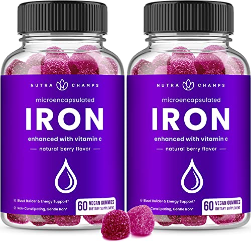 (2-pack) 120 iron gummies supplement for adults & kids - 20mg…
