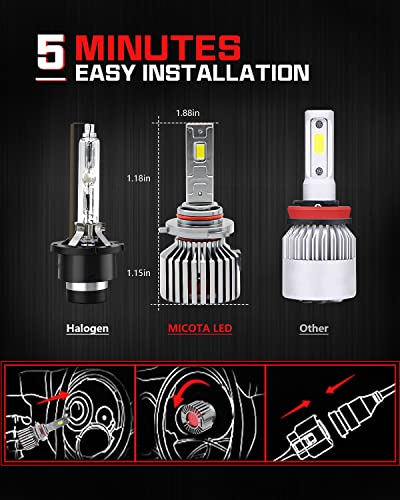 Micota 9005/Hb3 High Beam H11/H9/H8 Low Beam Led Headlight Bulbs Combo,240W 40000 Lumens,700% Super Brighter 6500K Diamond White Conversion With Cooling Fan,Halogen Replacement,Plug-And-Play,Pack Of 4 #TOP5