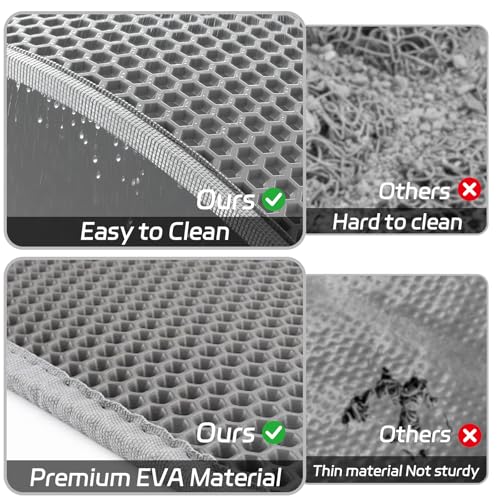 Tapis de litière pour chat EVA imperméable double couche alvéolé gris XL