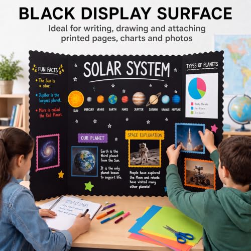 Image of Ctosree 18 Pcs 14 x 22 Inch Tri Fold Poster Board Bulk for Display,Black | Science Fair Project,Classroom Display Paperboard, Single Wall Build, Lightweight Presentation Board,3 Panels