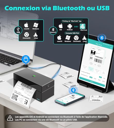 Imprimante Etiquettes Expédition Bluetooth Autocollante Code Barre Label Printer Thermique Ebay