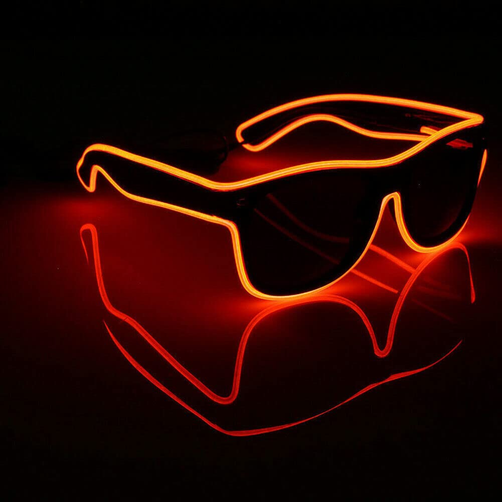 Bismaa El Wire Neon LED Light Up Eyeglasses Sunglasses Eyewear For Nightclub Wild Party Halloween Crazy Parties Rave Party Clear With LED (Red)