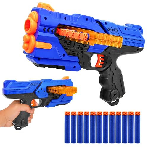 Image of VGRASSP Mega Shooter Manual Foam Blaster Toy Gun for Kids with 12 Foam Bullets and 12 Round Magazine - Indoor and Outdoor Long Range Airsoft Shooter - Color As Per Stock