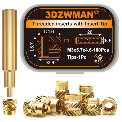 M3 Press in Threaded Inserts for plastic-100Pcs M3x5.7x4.6 with Heat Set Insert Tools-Brass Metric Knurled Nuts for 3D Printing Components and Plastic Parts
