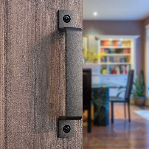 Image of 8 Inch Straight Bar Barn Door Handle - Black Cast Iron Pull for Sliding Doors, Gates, Sheds, Fences, Closets - Indoor Outdoor Farmhouse Hardware