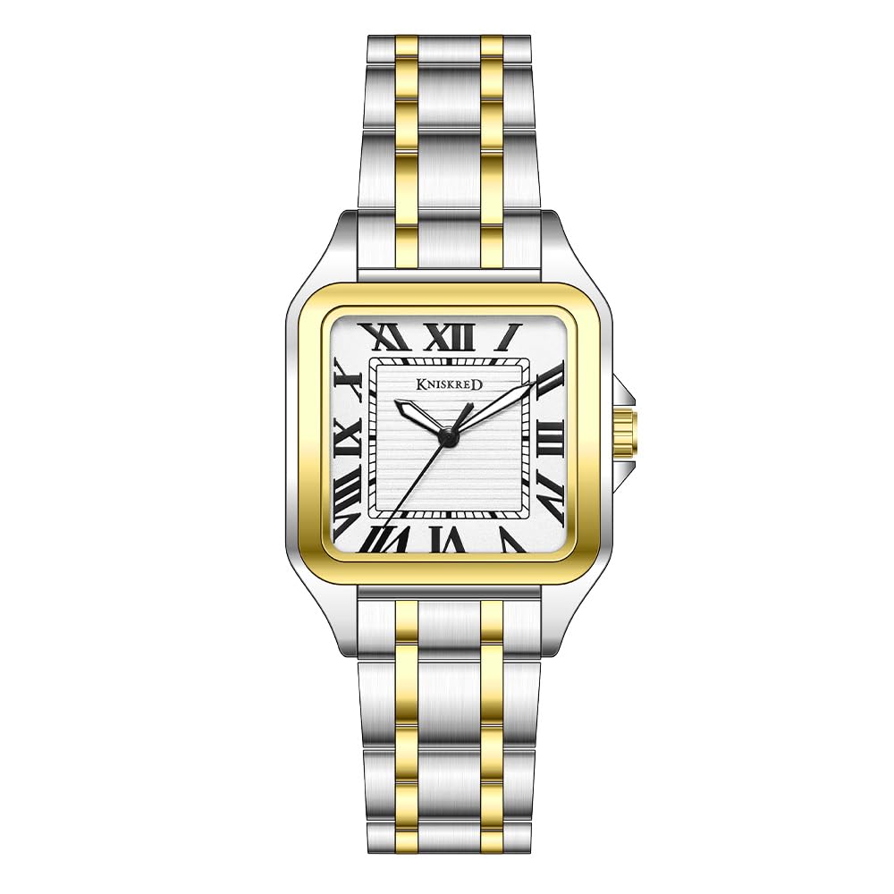 KNISKRED Reloj Cuadrado Clásico para Hombre con Números Romanos Vintage y Correa de Acero Inoxidable Sólida