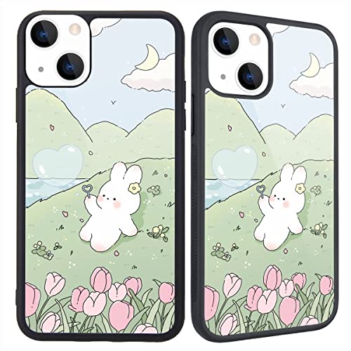 Coque iPhone 13 Mini dessin animé lapin, le cadeau mignon pour fille et femme
