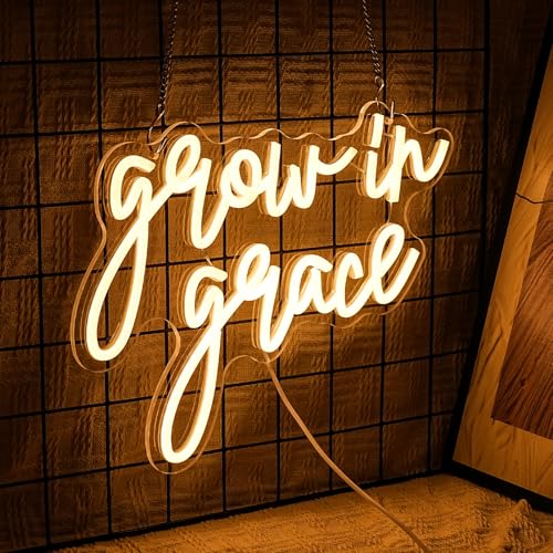 Image of Grow In Grace Neon Sign For Wall Decor, Usb Powered Neon Religious Sign, Art Aesthetic Bible Verse Decor, Home Bedroom Wall Decor, Church Inspirational Quotes Gift For Christians(13.4 X 10.2 In)