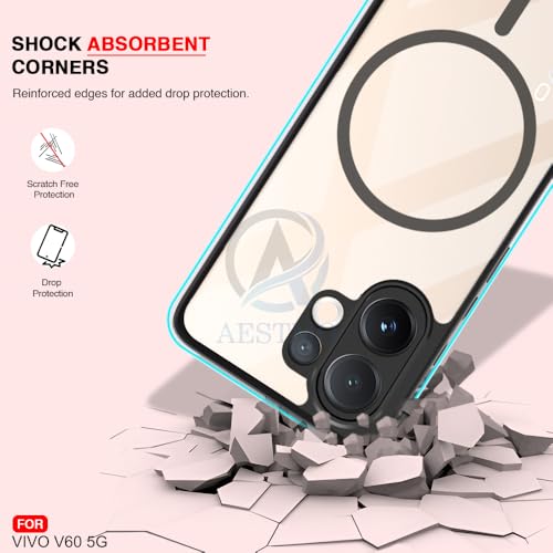 Image of AESTMO Vivo V60 5G / T4 Pro 5G Back Cover | 360 Protection | Crystal Clear Hard Back Transparent | Compatible with MagSafe Accessories (PC+TPU, Black Bumper)