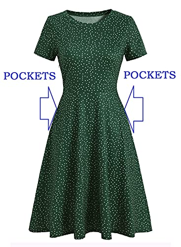 womens elegant knee length dresses vintage summer office casual floral print work party a line swing dress with pockets 162