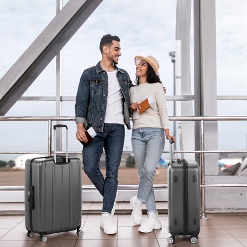 Suitcases with Wheels 3-Piece Hardside Luggage Set with Spinner Wheels, Scratch-Resistant Surface, Gray, (20", 24", 28")2