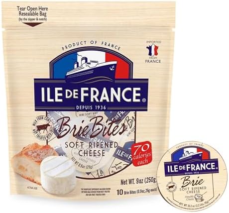 Ile de France Brie Cheese - 60 Soft Ripened French Cheeses, 0.9 oz Mini Brie Individual Cheese - Easy to carry Brie Bites from The Cheese Lover Shop