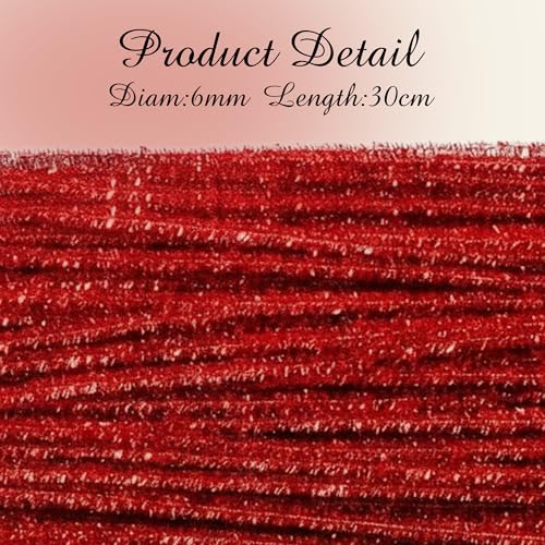 Image of Caydo 200 Pieces Glitter Red Pipe Cleaners | Thick Fluffy Chenille Stems, Pipe Cleaner Crafts for Arts & Crafts, Perfect for Making Animals, Flowers, and Home Dec
