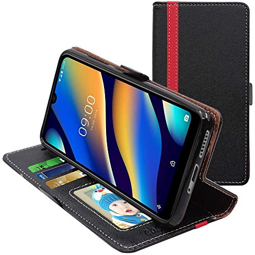 ebestStar - Coque pour Wiko View3 Lite (2019), Etui Portefeuille Protection, Housse Pochette PU Cuir Porte Carte, Noir/Rouge