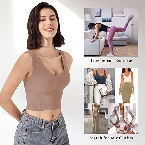 Eleplus 4 Pieces Comfy Cami Bra for Women Crop Top Yoga Bralette Longline Padded Lounge Bra Pack of 42