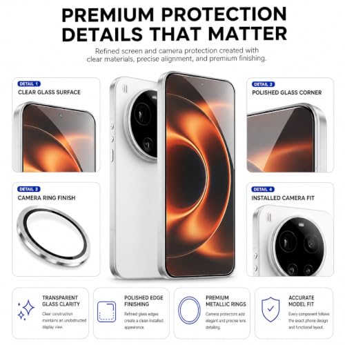 Image of FIRST MART Tempered Glass for Xiaomi 17 Ultra 5G with Silver Camera Ring Guard & Installation Kit | HD Clear Edge-to-Edge Screen Protector, Scratch Resistant, Case-Friendly | Pack of 1