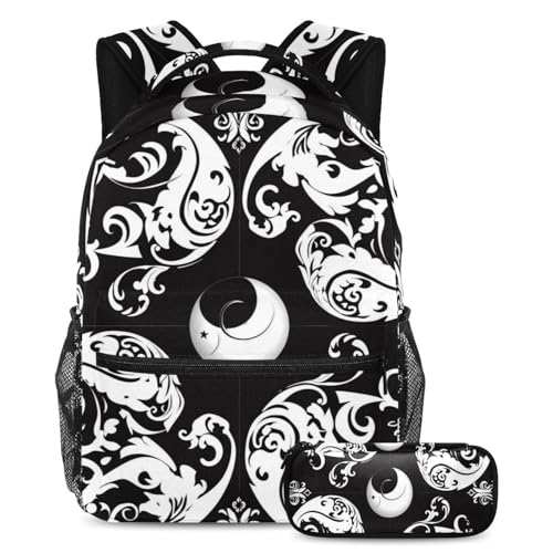 Sac à dos Diagramme de matrice Bagua foncé avec trousse assortie pour l'école