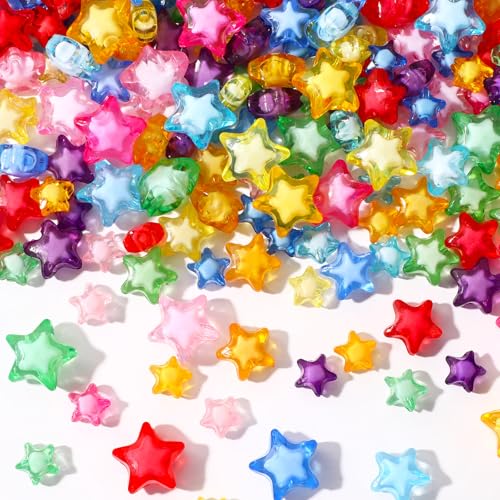 UPINS 300Pcs Acrylic Star Beads 3 Sizes Kandi Star Pony Beads for Jewelry Making Crafts Independent Day 4th of July Acrylic Beads Necklace Friendship Bracelets Craft