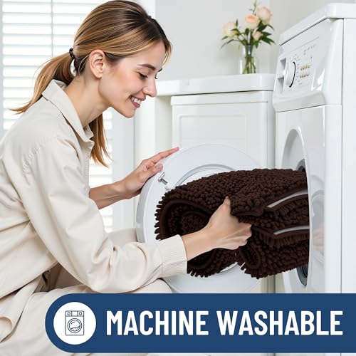 Smiry Luxury Chenille Bathroom Rugs 44x24, Extra Soft and Absorbent Shaggy Bath Mat, Machine Washable, Non-Slip Plush Carpet Runner for Tub, Shower, and Floor, Home Decor Accessories, Brown