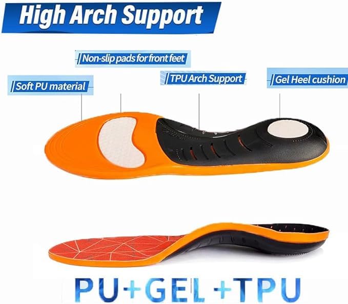 Athletic Orthotic Insoles, High Elasticity Sports Comfort Arch Support Cushion, 2 Pairs (XS)