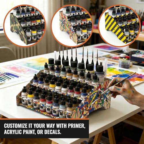 Image of PROSCALE Paint Rack Organizer for Miniature & Model Paints Tabletop Paint Stand with 26mm & 36mm Holes Brush & Tool Holder Artist Room Compatible with Vallejo, Army Painter, AK (Module A)